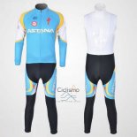Astana Ropa Ciclismo Culotte Largo 2012 Mangas Largas Azul Claro y Negro