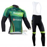 Europcar Ropa Ciclismo Culotte Largo 2014 Hombre Mangas Largas Negro y Verde
