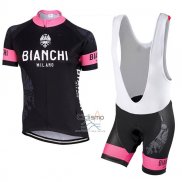 Bianchi Ropa Ciclismo Culotte Corto 2017 Mujer Mangas Cortas Negro y Rosa