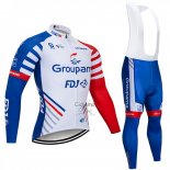 Groupama FDJ Ropa Ciclismo Culotte Largo 2018 Mangas Largas Blanco Azul Rojo