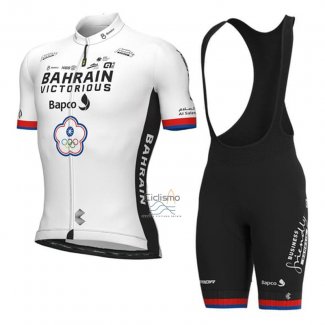 Bahrain Victorious Ropa Ciclismo Culotte Corto 2023 Hombre Mangas Cortas Blanco
