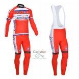 Katusha Ropa Ciclismo Culotte Largo 2013 Mangas Largas Blanco y Rojo
