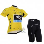Sky Lider Ropa Ciclismo Culotte Corto 2015 Hombre Mangas Cortas AMarillo