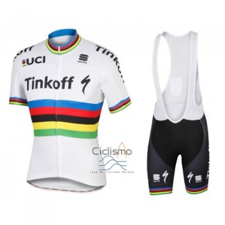 Uci Mondo Campione Tinkoff Ropa Ciclismo Culotte Corto 2016 Hombre Mangas Cortas Blanco