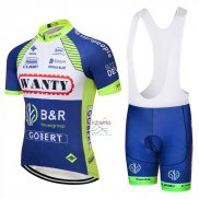 Wanty Ropa Ciclismo Culotte Corto 2018 Mangas Cortas Azul y Blanco