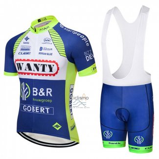 Wanty Ropa Ciclismo Culotte Corto 2018 Mangas Cortas Azul y Blanco