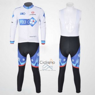 Fdj Ropa Ciclismo Culotte Largo 2010 Mangas Largas Blanco y Azur