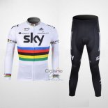 Sky UCI Mondo Campione Ropa Ciclismo Culotte Largo 2012 Hombre Mangas Largas Negro y Blanco