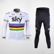 Sky UCI Mondo Campione Ropa Ciclismo Culotte Largo 2012 Hombre Mangas Largas Negro y Blanco