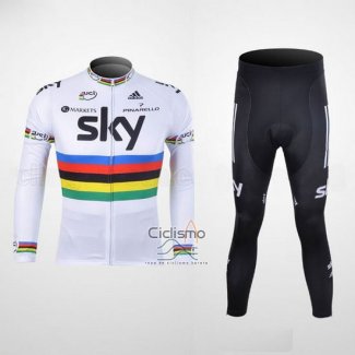 Sky UCI Mondo Campione Ropa Ciclismo Culotte Largo 2012 Hombre Mangas Largas Negro y Blanco