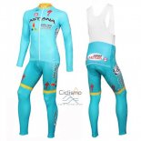 Astana Ropa Ciclismo Culotte Largo 2016 Mangas Largas Azul Claro y AMarillo