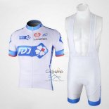 Fdj Ropa Ciclismo Culotte Corto 2010 Mangas Cortas Blanco y Azul Claro