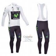 Movistar Lider Ropa Ciclismo Culotte Largo 2013 Hombre Mangas Largas Blanco