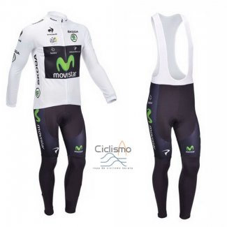 Movistar Lider Ropa Ciclismo Culotte Largo 2013 Hombre Mangas Largas Blanco
