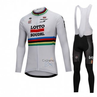 Uci Mondo Campione Lotto Soudal Ropa Ciclismo Culotte Largo 2018 Hombre Mangas Largas Blanco