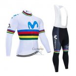 Uci Mondo Campione Movistar Ropa Ciclismo Culotte Largo 2020 Hombre Mangas Largas Blanco Blu