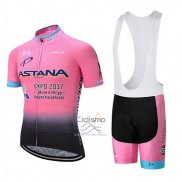 Astana Ropa Ciclismo Culotte Corto 2018 Mangas Cortas Luz Rosa