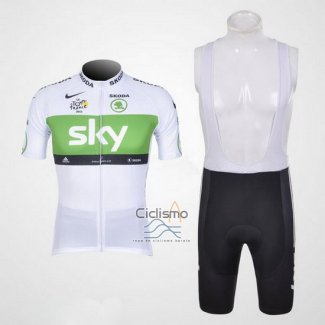 Sky Lider Ropa Ciclismo Culotte Corto 2012 Hombre Mangas Cortas Blanco y Verde