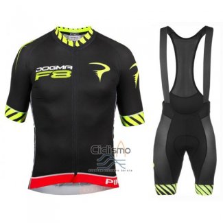 Pinarello Ropa Ciclismo Culotte Corto 2016 Hombre Mangas Cortas Negro y AMarillo
