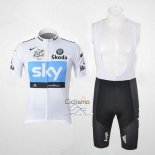 Sky Lider Ropa Ciclismo Culotte Corto 2011 Hombre Mangas Cortas Blanco y Azur