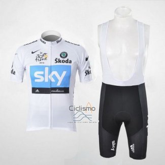 Sky Lider Ropa Ciclismo Culotte Corto 2011 Hombre Mangas Cortas Blanco y Azur