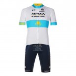 Astana Qazaqstan Team Ropa Ciclismo Culotte Corto 2023 Mangas Cortas Blanco Azul