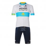 Astana Qazaqstan Team Ropa Ciclismo Culotte Corto 2023 Mangas Cortas Blanco Azul