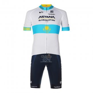 Astana Qazaqstan Team Ropa Ciclismo Culotte Corto 2023 Mangas Cortas Blanco Azul