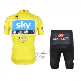 Sky Lider Ropa Ciclismo Culotte Corto 2012 Hombre Mangas Cortas Azur y AMarillo