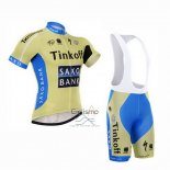 Tinkoff Saxo Bank Ropa Ciclismo Culotte Corto 2015 Mangas Cortas Azur y AMarillo