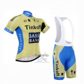 Tinkoff Saxo Bank Ropa Ciclismo Culotte Corto 2015 Mangas Cortas Azur y AMarillo