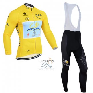 Astana Lider Ropa Ciclismo Culotte Largo 2014 Hombre Mangas Largas AMarillo