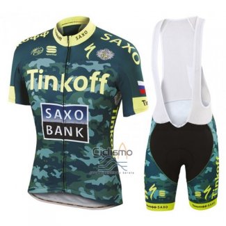 Tinkoff Saxo Bank Ropa Ciclismo Culotte Corto 2016 Mangas Cortas AMarillo y Verde