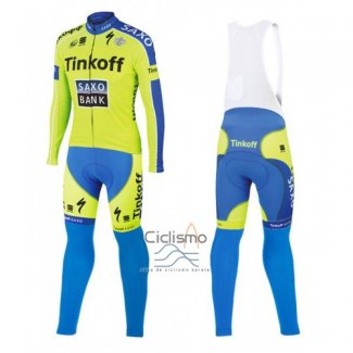 Tinkoff Saxo Bank Ropa Ciclismo Culotte Largo 2016 Mangas Largas AMarillo y Azul