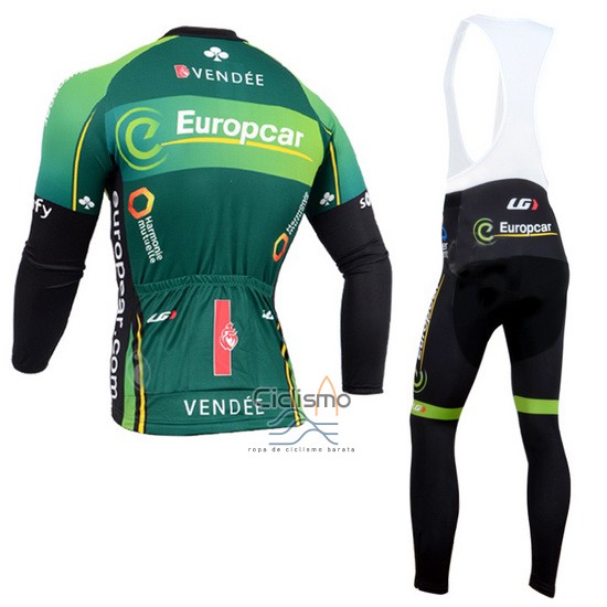 Europcar Ropa Ciclismo Culotte Largo 2014 Hombre Mangas Largas Negro y Verde