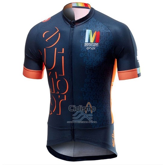 Castelli Maratona Dles Dolomites-Enel Ropa Ciclismo Culotte Corto 2018 Hombre Mangas Cortas Azul Naranja