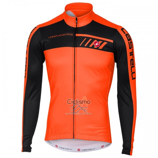 Castelli Ropa Ciclismo Culotte Largo 2017 Hombre Mangas Largas Naranja y Negro