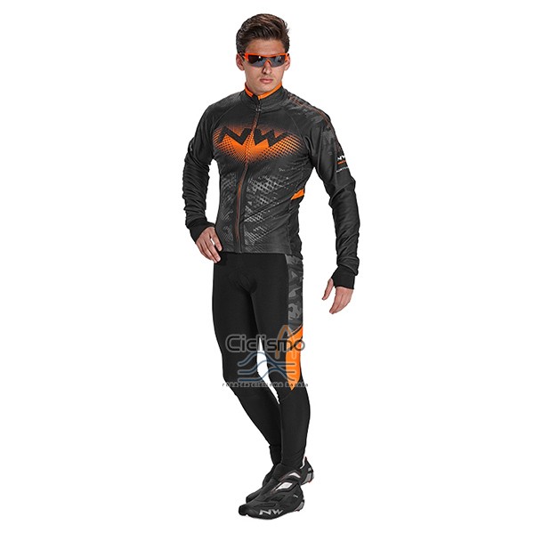 Northwave Ropa Ciclismo Culotte Largo 2017 Hombre Mangas Largas Negro y Naranja