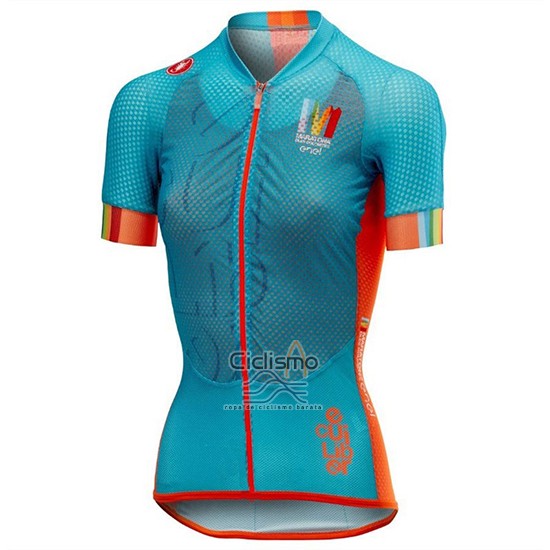 Castelli Maratona Dles Dolomites-Enel Ropa Ciclismo Culotte Corto 2018 Mujer Mangas Cortas Azul Naranja