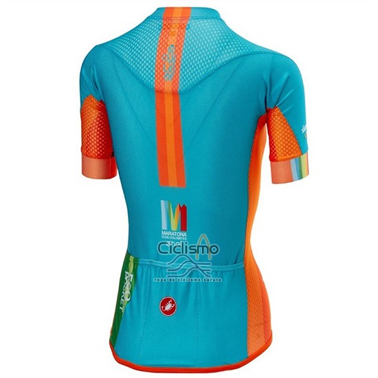 Castelli Maratona Dles Dolomites-Enel Ropa Ciclismo Culotte Corto 2018 Mujer Mangas Cortas Azul Naranja