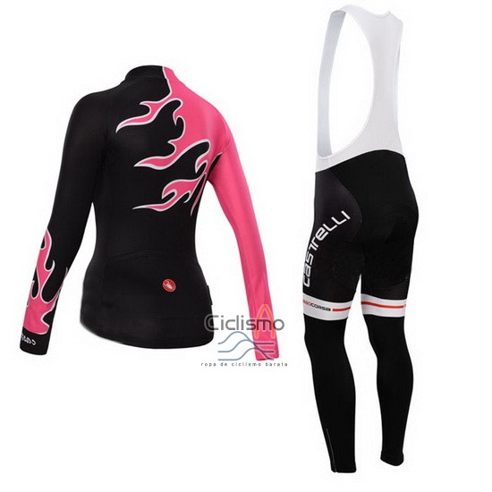 Castelli Ropa Ciclismo Culotte Largo 2014 Mujer Mangas Largas Rojo y Negro