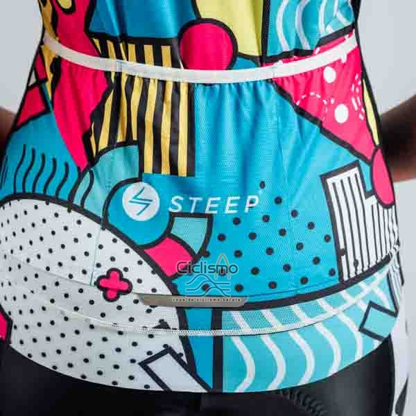 Steep Ropa Ciclismo Culotte Corto 2023 Mujer Mangas Cortas Azul AMarillo