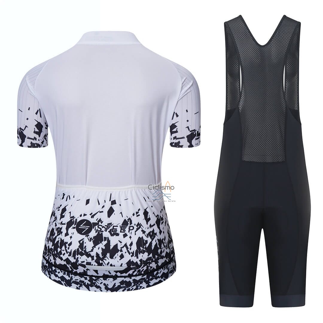 Steep Ropa Ciclismo Culotte Corto 2023 Mujer Mangas Cortas Negro Blanco