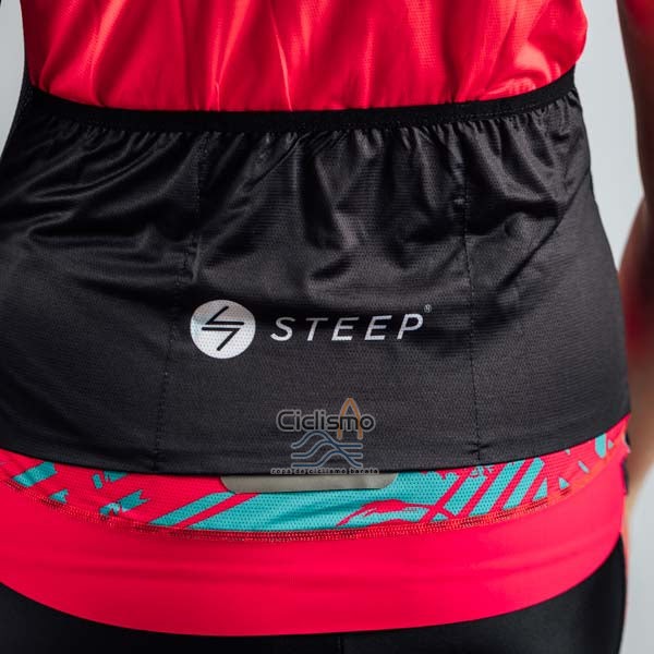 Steep Ropa Ciclismo Culotte Corto 2023 Mujer Mangas Cortas Rojo Negro