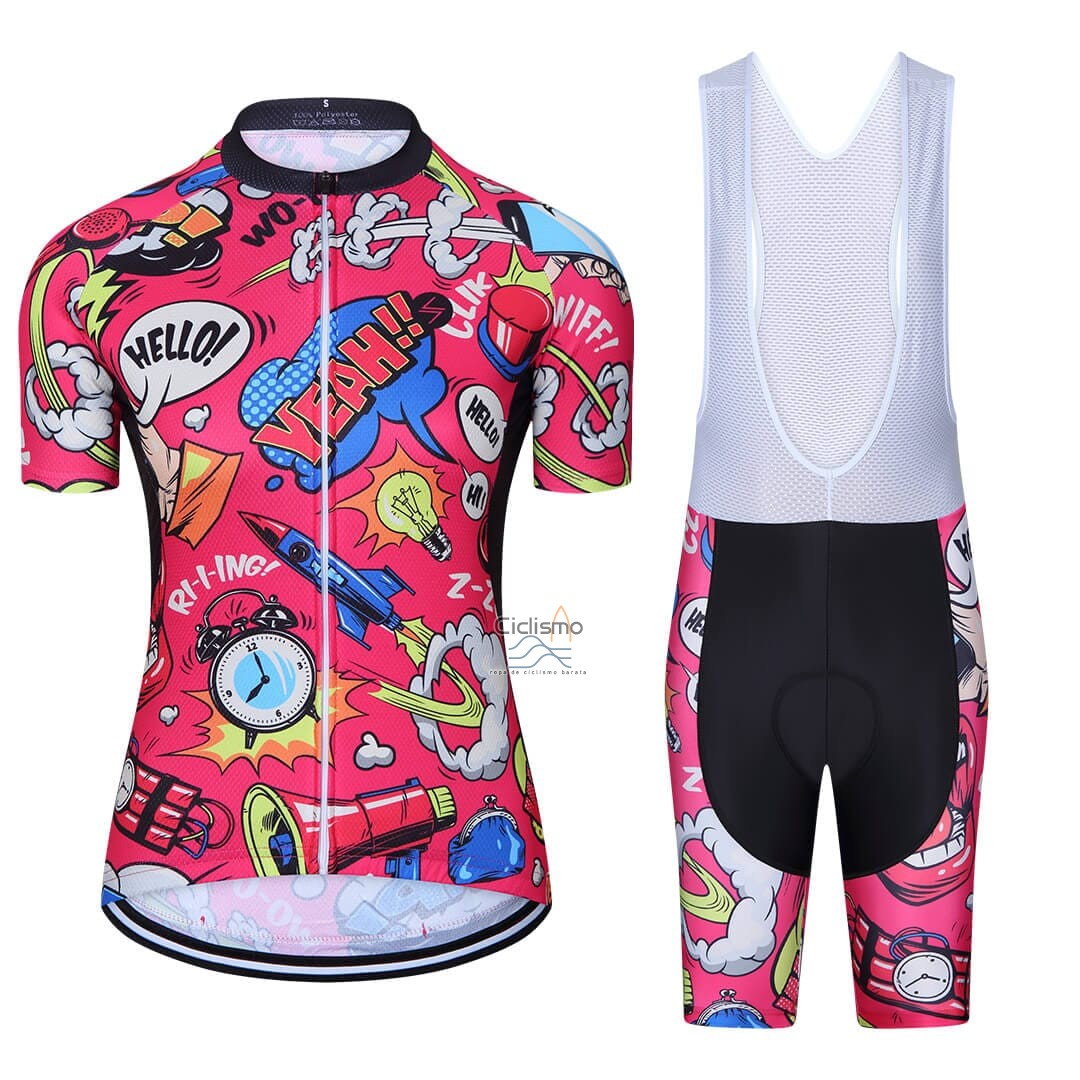 Steep Ropa Ciclismo Culotte Corto 2023 Mujer Mangas Cortas Rosa Negro