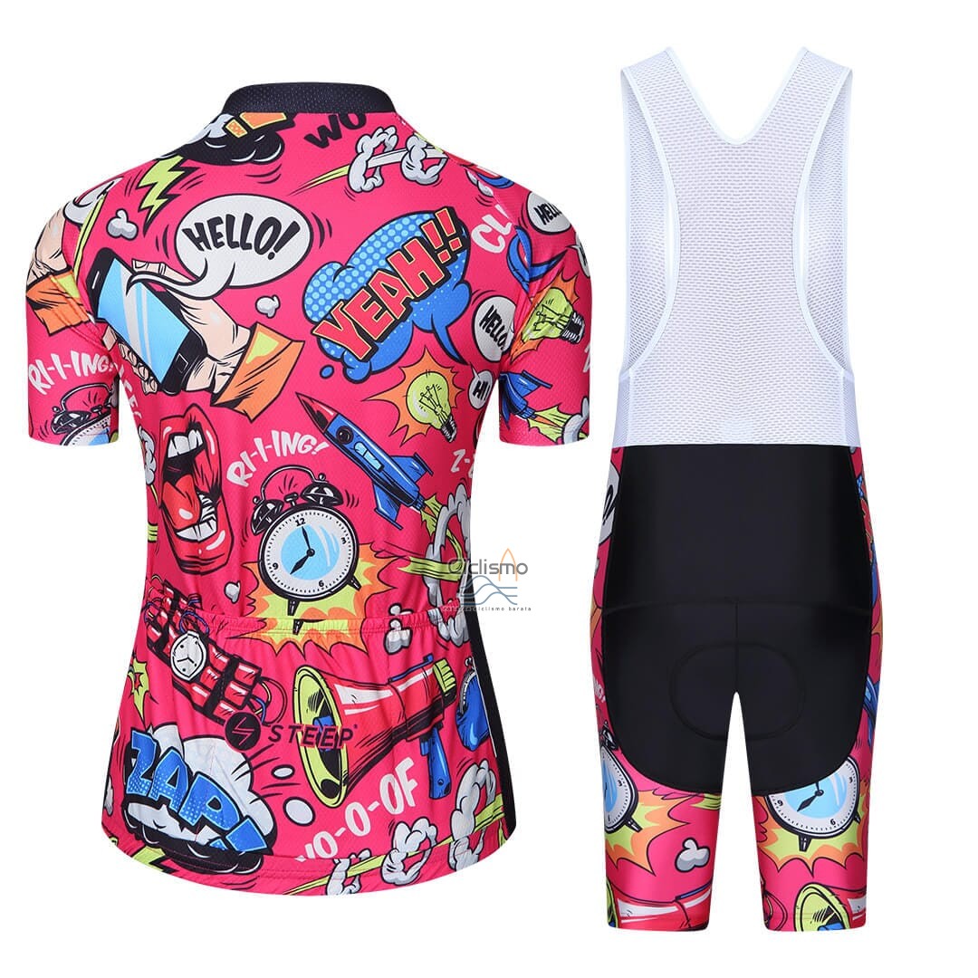Steep Ropa Ciclismo Culotte Corto 2023 Mujer Mangas Cortas Rosa Negro