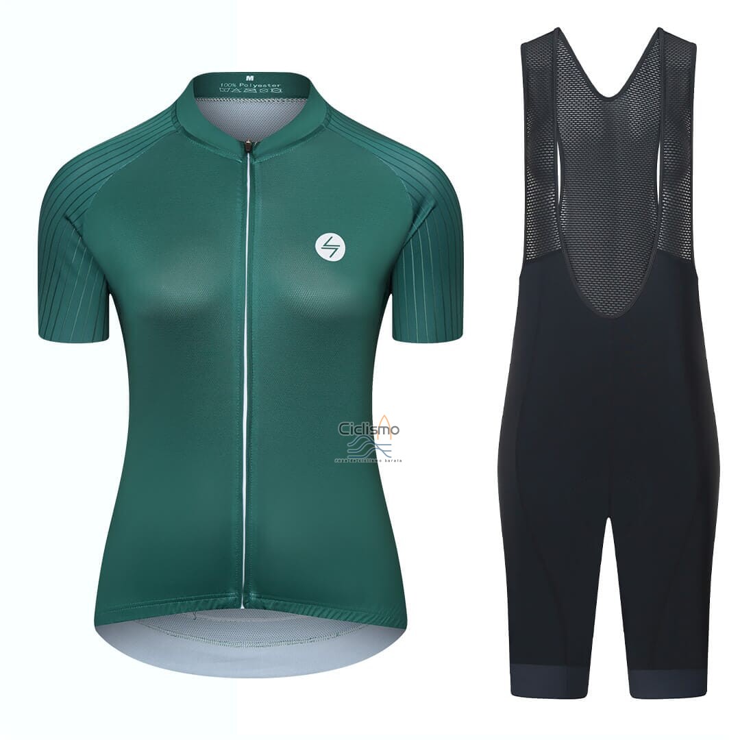 Steep Ropa Ciclismo Culotte Corto 2023 Mujer Mangas Cortas Verde Negro